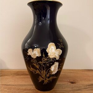 CM Hutschenreuther from Hohenberg, Germany Elegant Blue and Gold Floral Vase